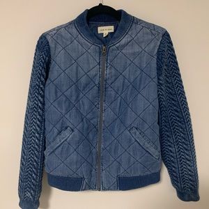 Anthropologie Quilted Denim Bomber Jacket